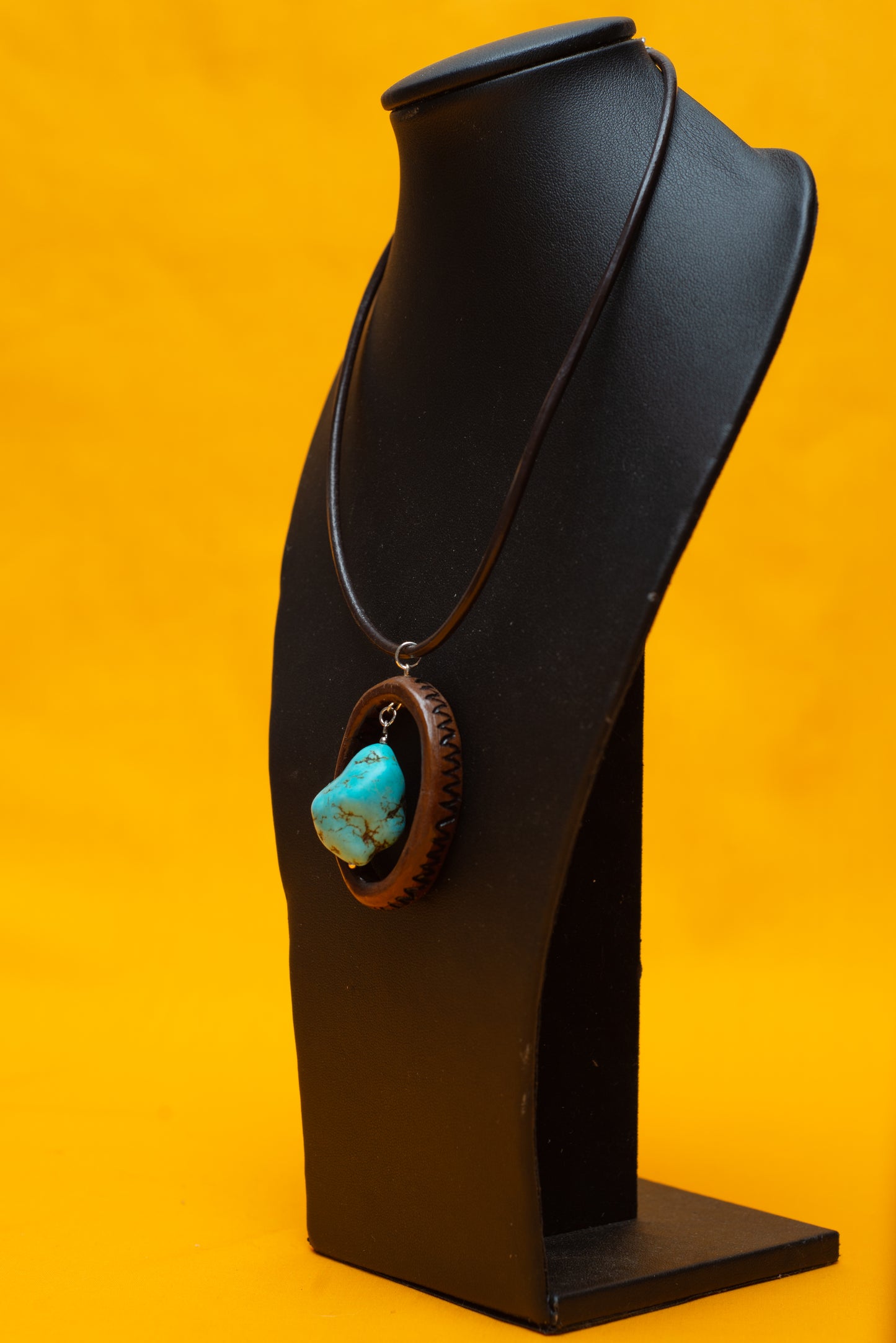 Leather Choker - w/ hand carved wooden ring pendant