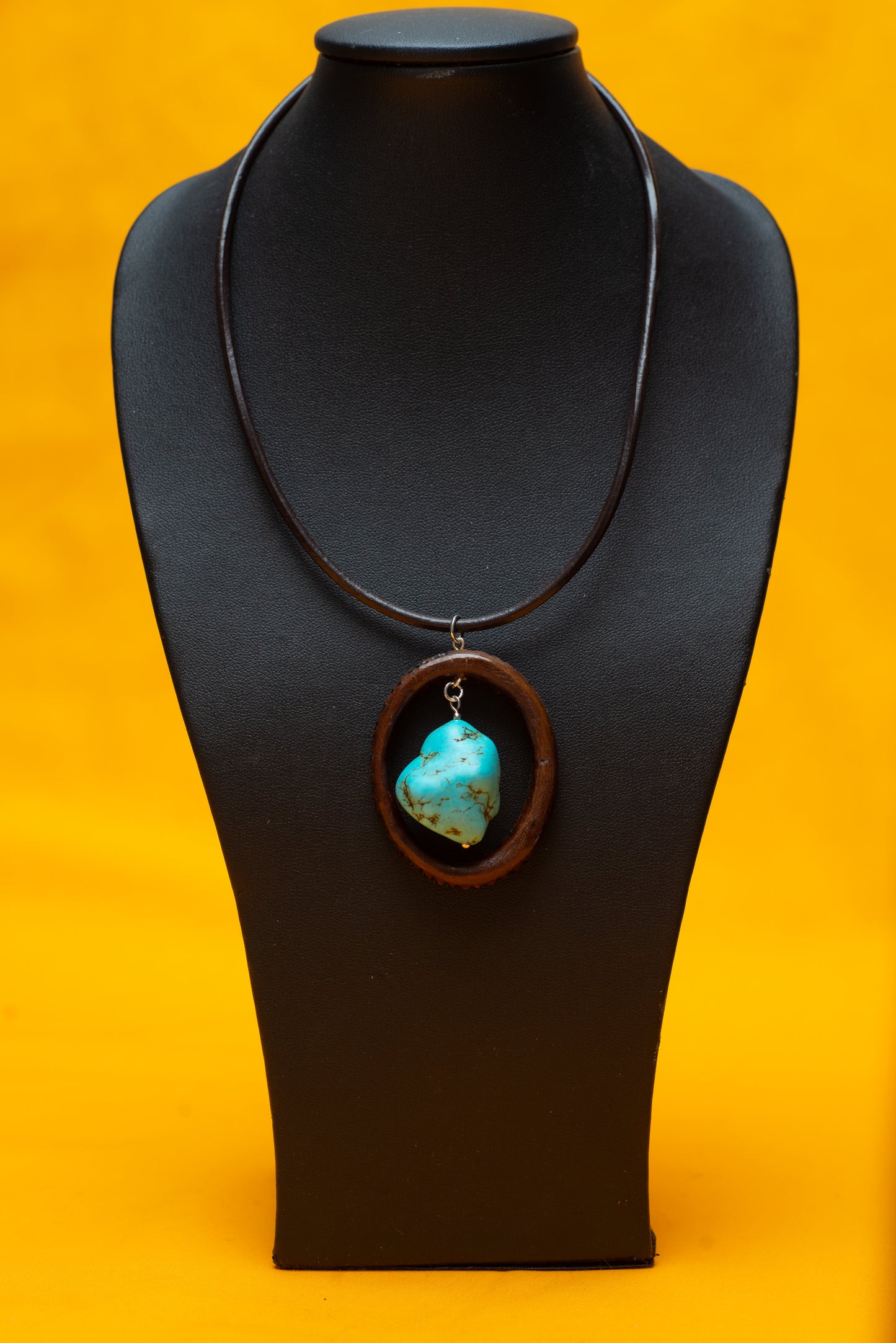 Leather Choker - w/ hand carved wooden ring pendant