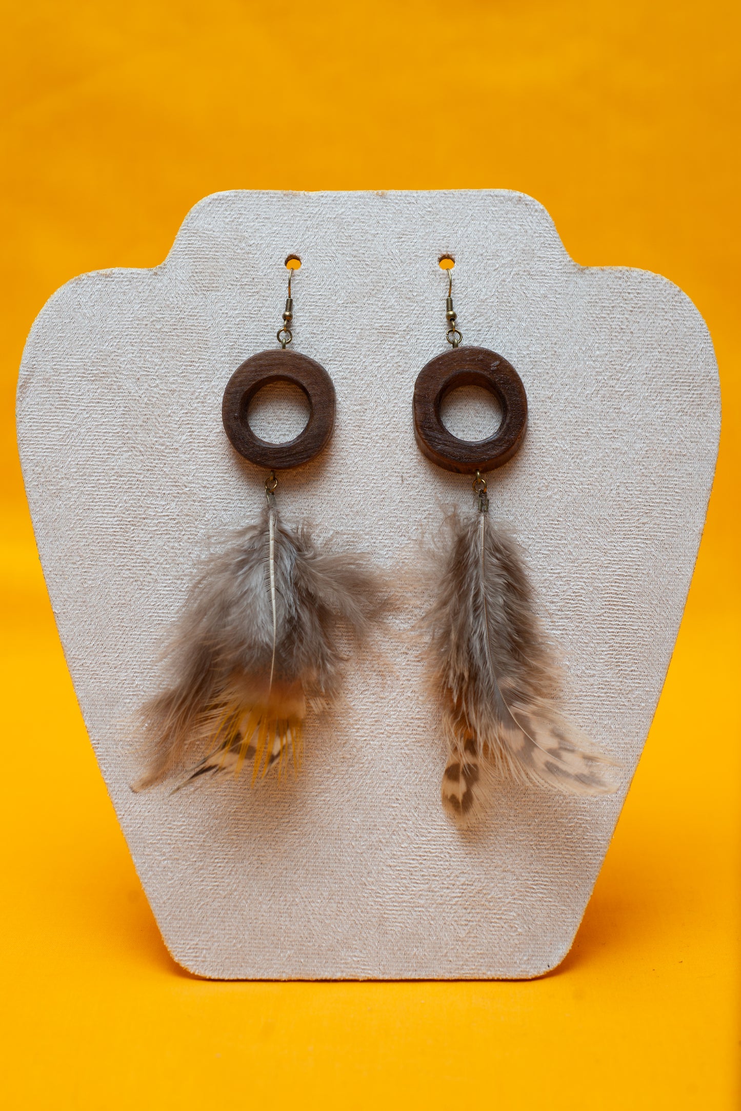 Hoop and Feather - wooden earring