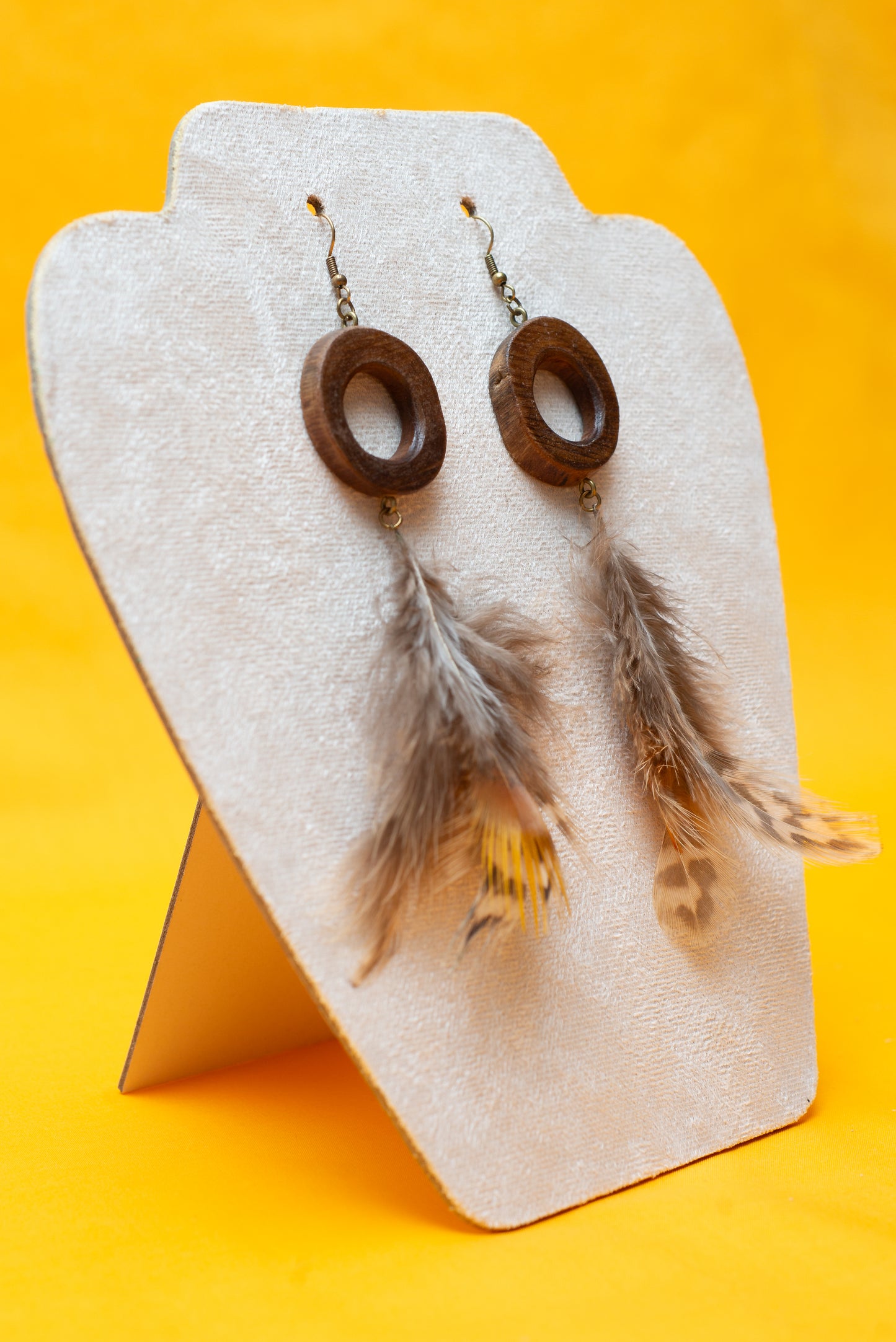 Hoop and Feather - wooden earring