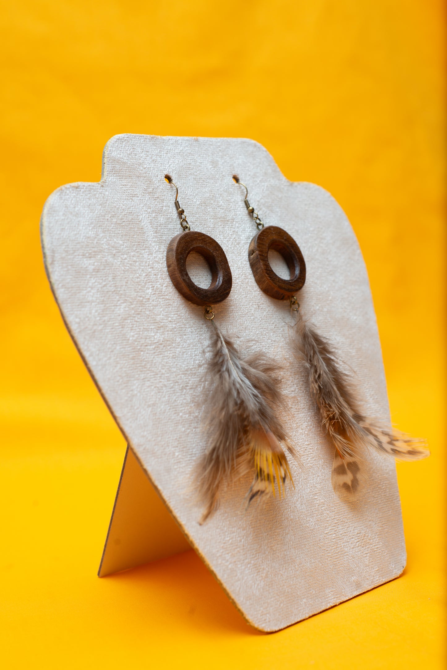 Hoop and Feather - wooden earring