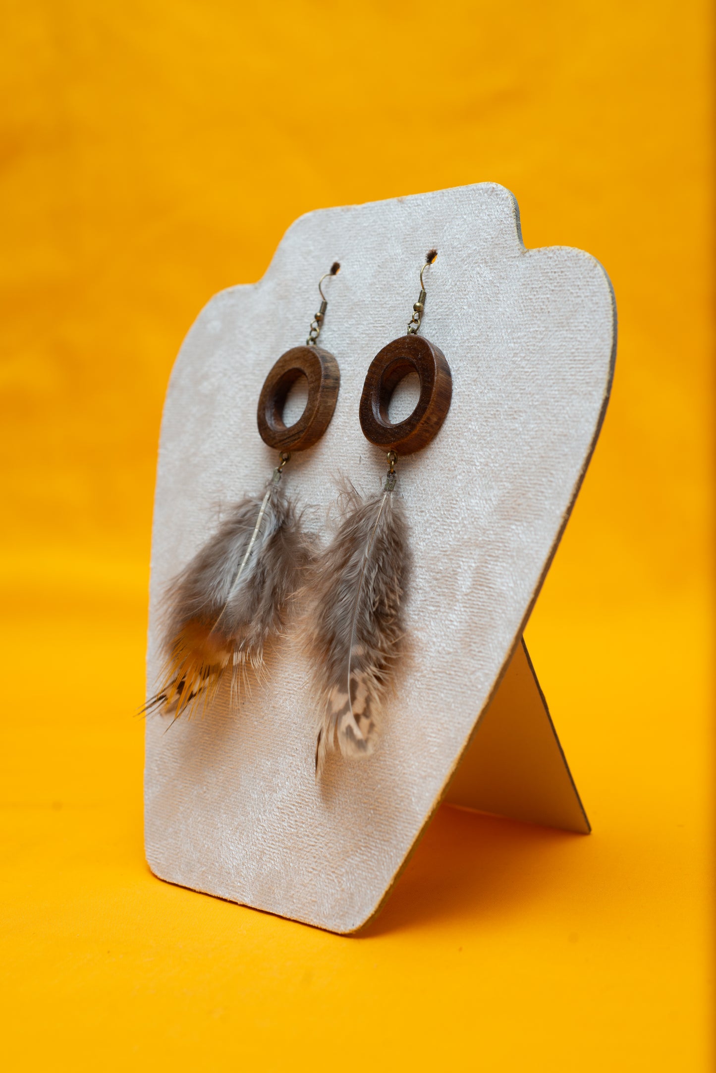 Hoop and Feather - wooden earring