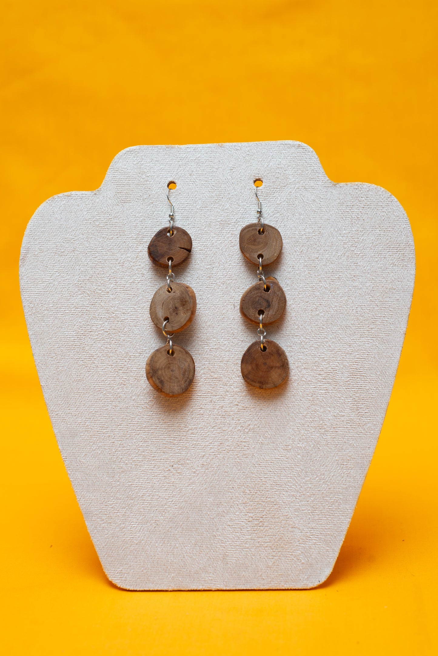 Tri-round wooden earrings - Driftwood earrings