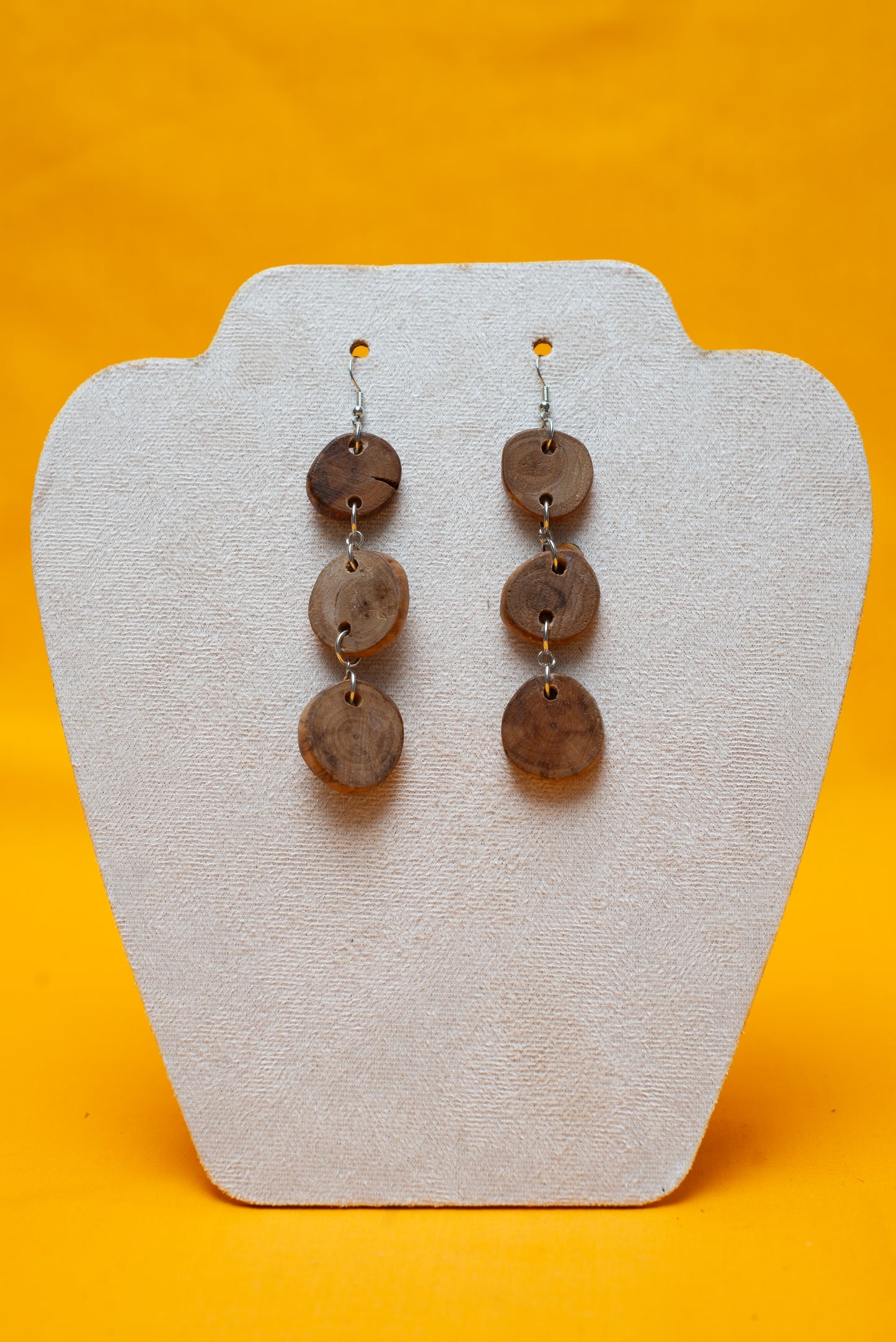 Tri-round wooden earrings - Driftwood earrings