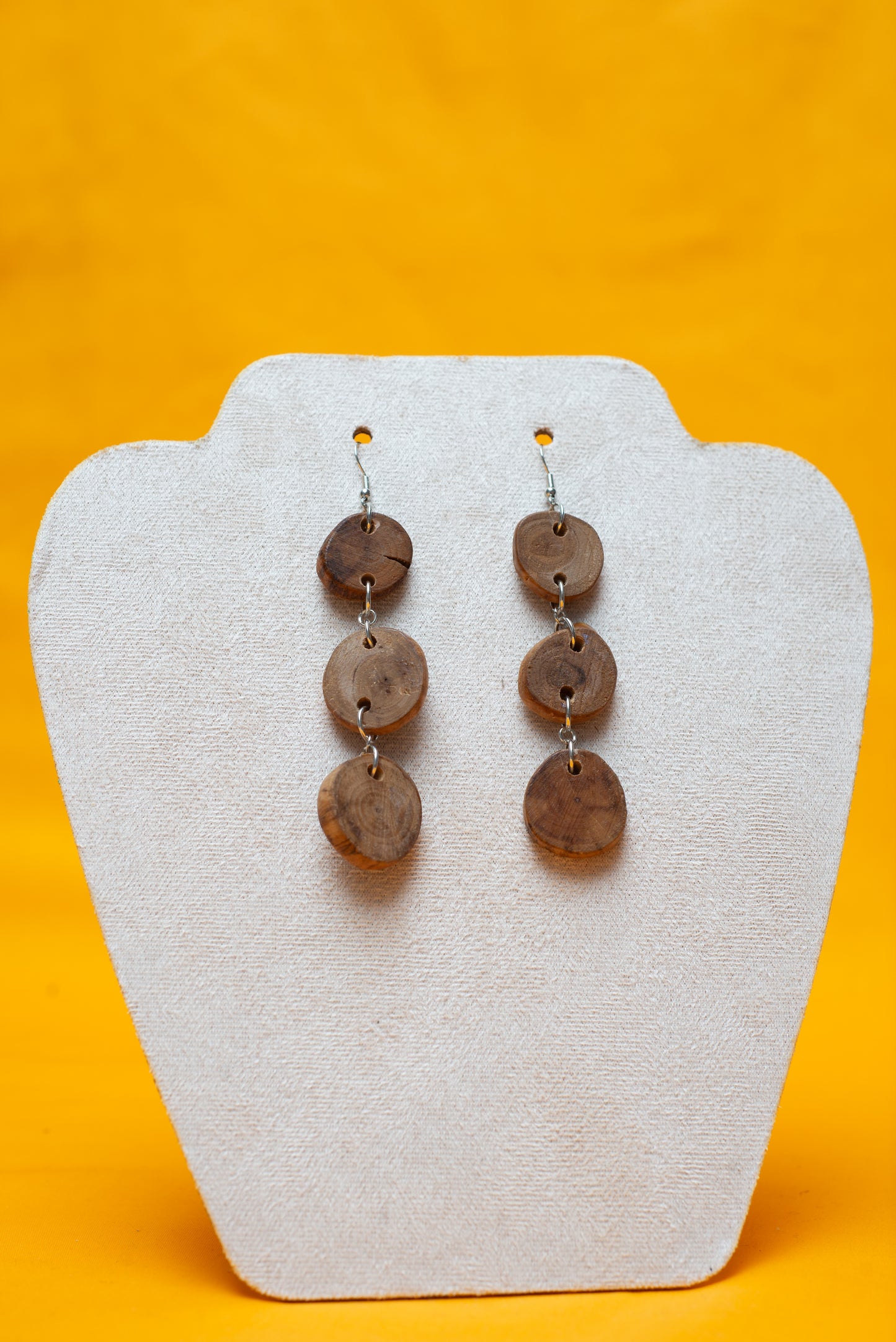 Tri-round wooden earrings - Driftwood earrings