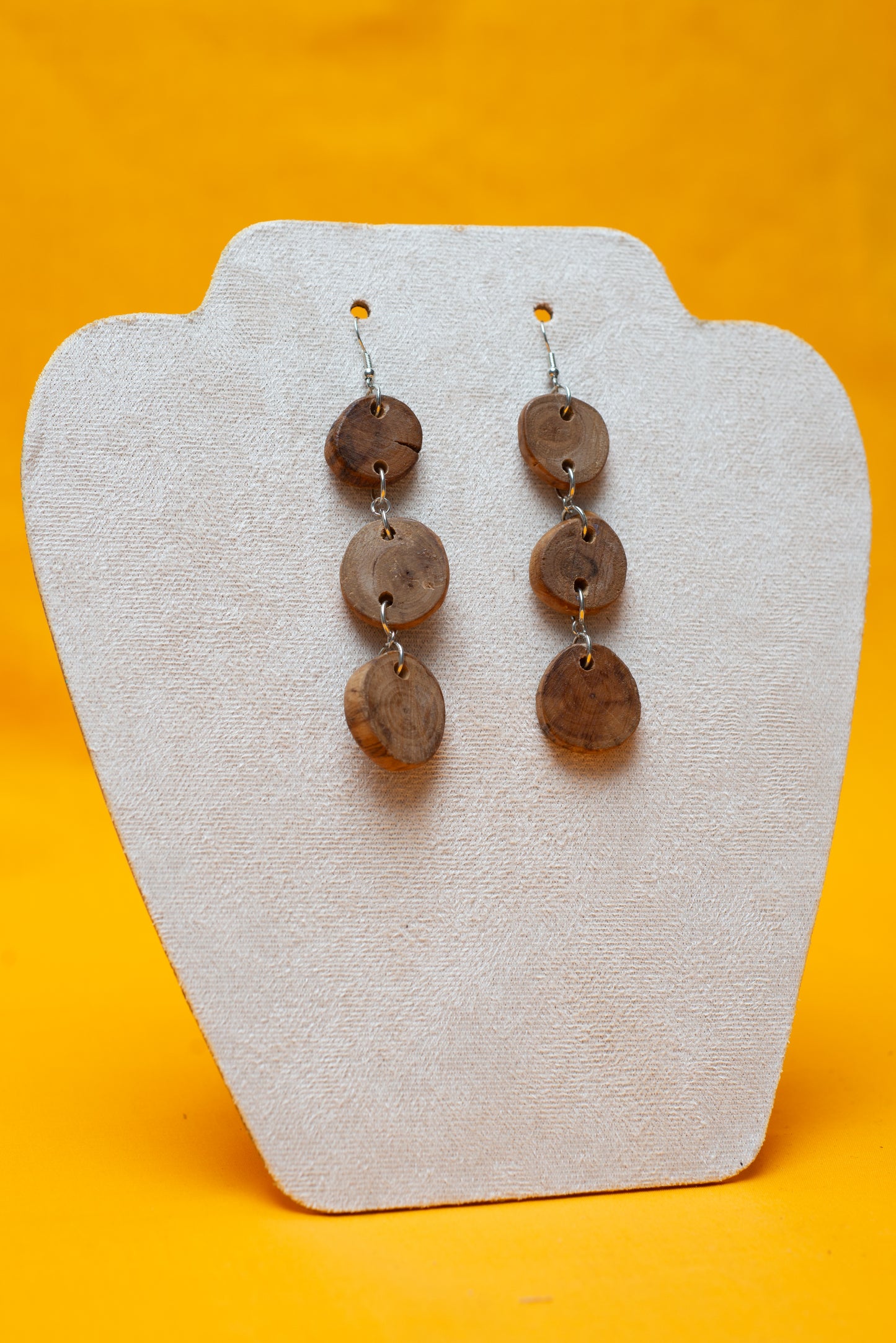 Tri-round wooden earrings - Driftwood earrings